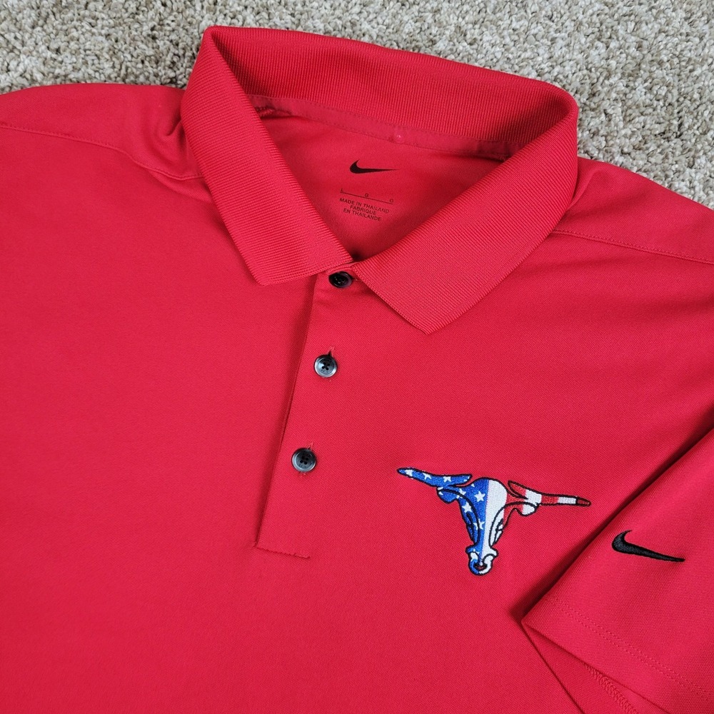 Nike Mens Large Solid Red Performance Stretch USA Flag Bull Logo Polo SS